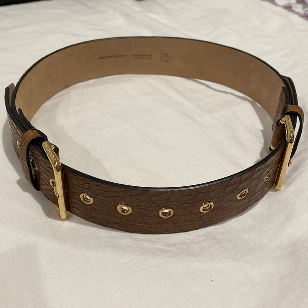 Burberry Embossed Leather Double Buckle Belt